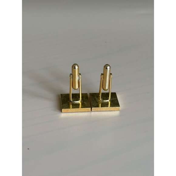 Gold-Tone Square Textured Cufflinks With Geometric Design For Men - Picture 2 of 6